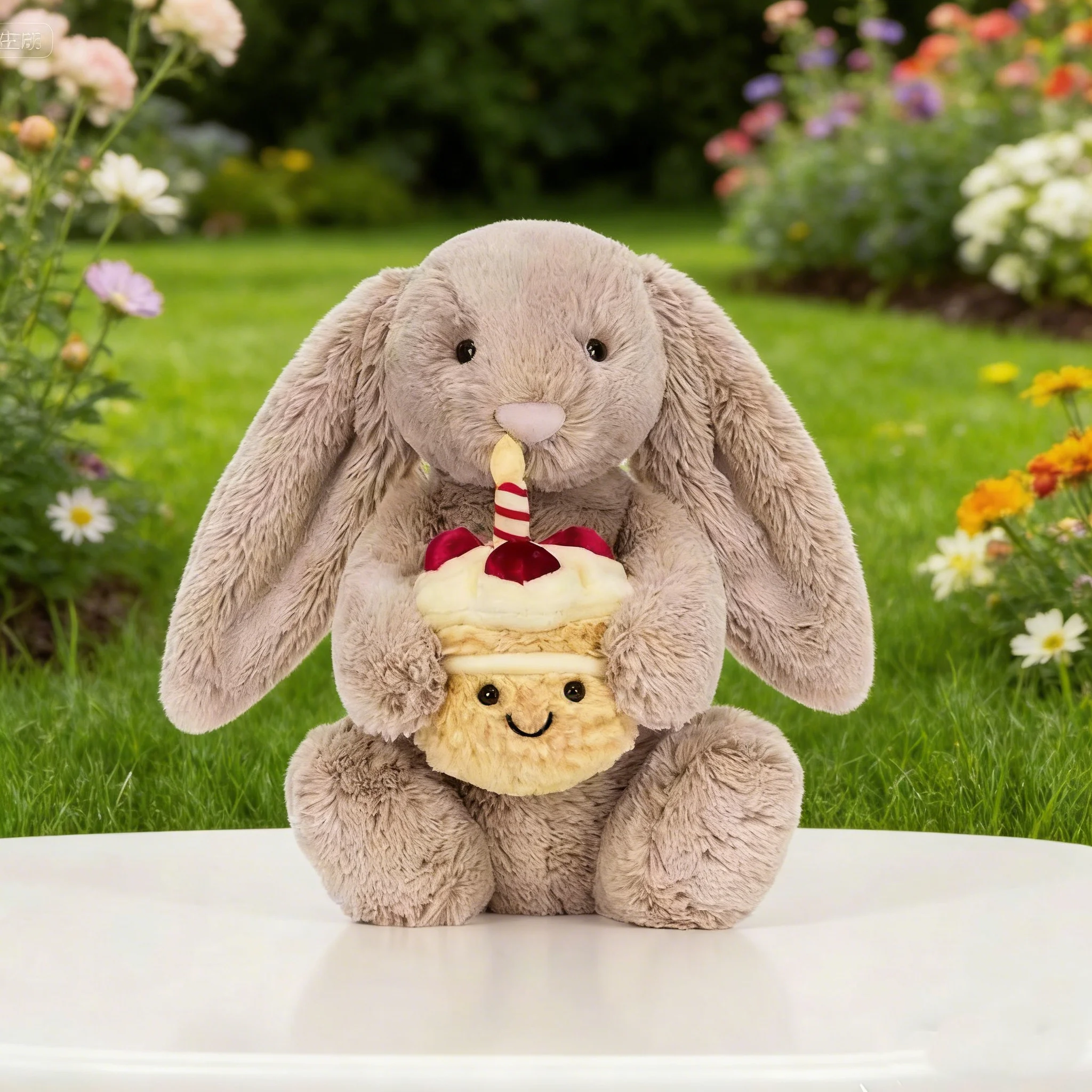 

2026 Новинка для желе, 31 см, застенчивый кролик Бонни, держащий торт на день рождения, плюшевая кукла, сопровождающая кошки, собаки и домашние животные, праздничный подарок.