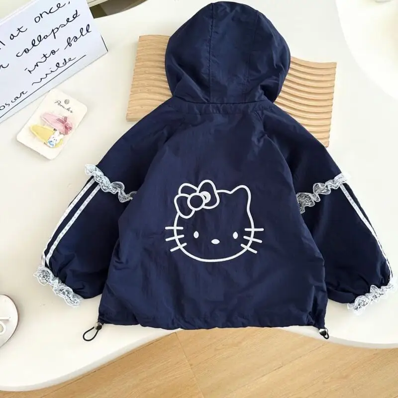 

Корейское пальто Sanrio для девочек, новый стиль, куртка Hello Kitty, осенняя толстовка с милым кружевным краем, милый бант, универсальная ветровка Super Fairy