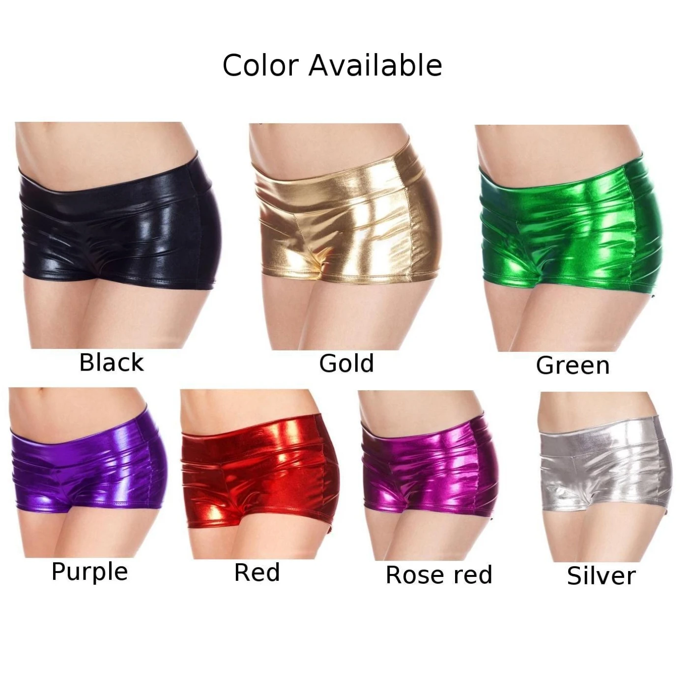 Pantalones cortos a la moda para mujer, aspecto húmedo, piel sintética brillante, cintura baja, pantalones cortos para mujer, ropa de noche para discoteca para trajes de baile en barra Raves