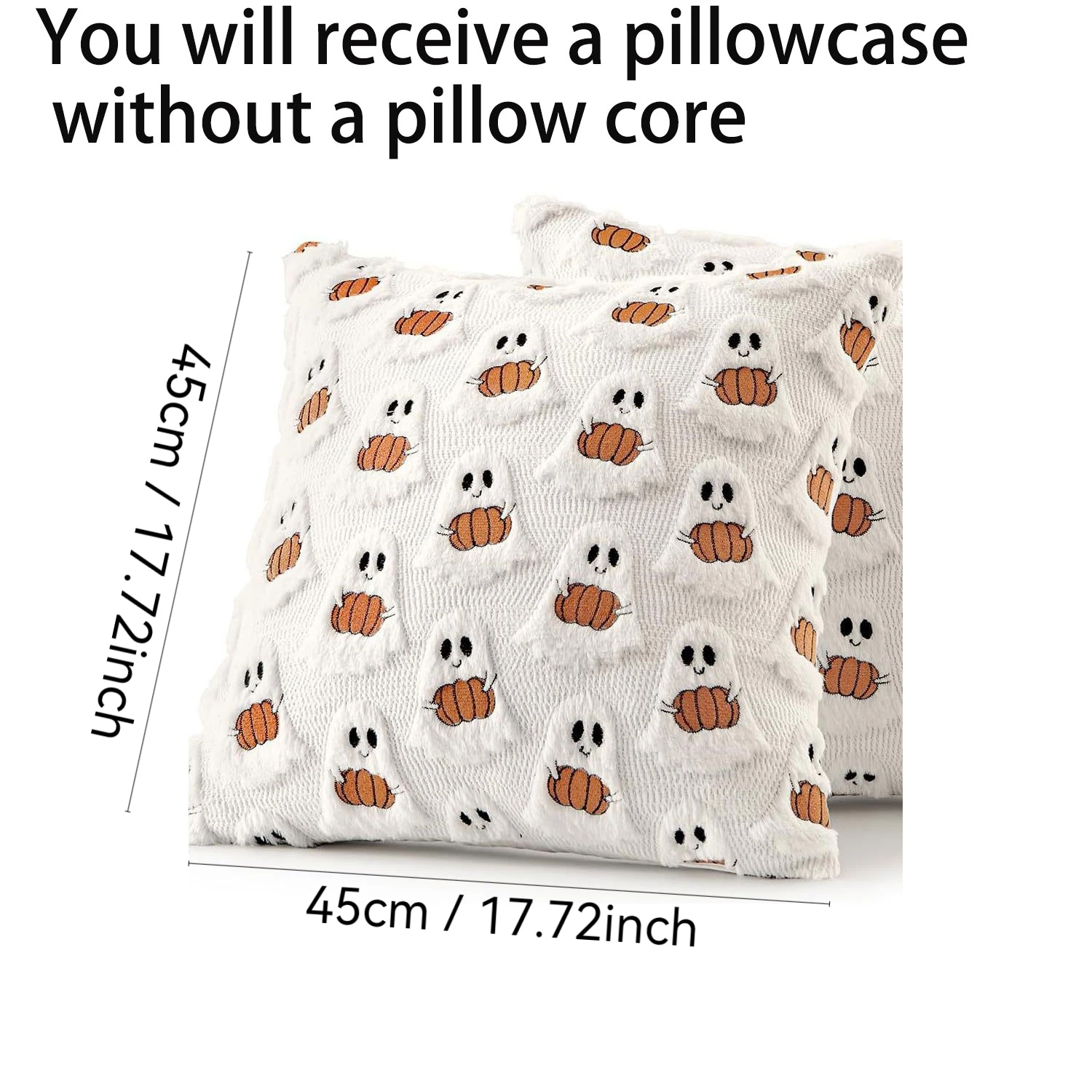 Ghost Pumpkin Plush Faux Fur Pillow Covers 18x18 Inch Soft Halloween Decor for Sofa Couch Bed Living Room, White Bright Orange - view 6