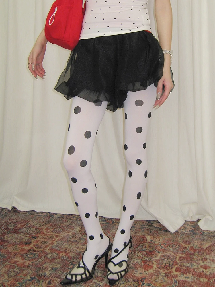 Vintage Women's Pantyhose Fashion Sexy Crash Tights Spring Autumn Polka Dot Stockings Super Elastic Bottoms Y2k Female