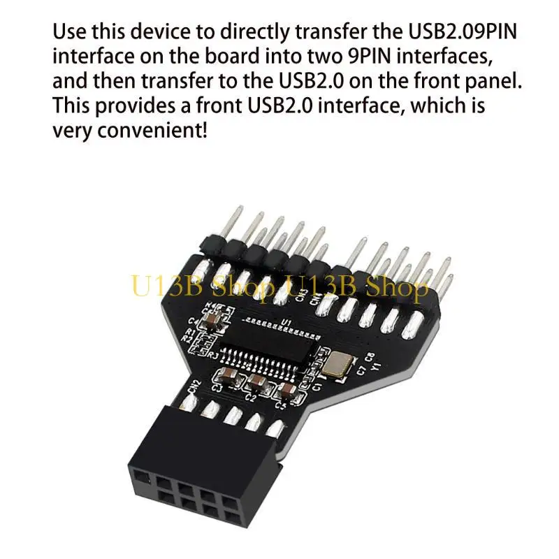 U13B Motherboard USB2.0 9Pin Splitter Converter Convenient 1 to 2 Extension Adapter