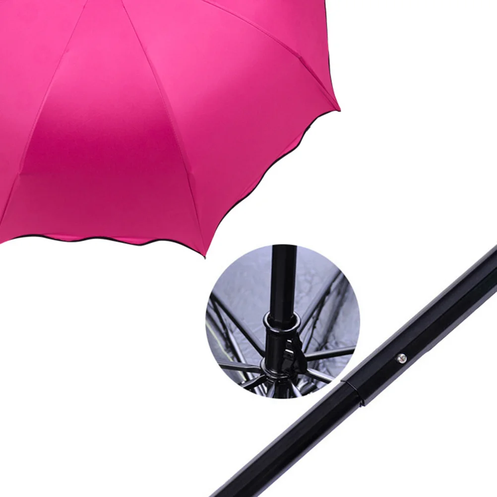 

Dual-Purpose Sun Rain Umbrella Thickened Black Vinyl 8 Ribs Folding Travel Umbrella Blossom Embossment Patterned Design
