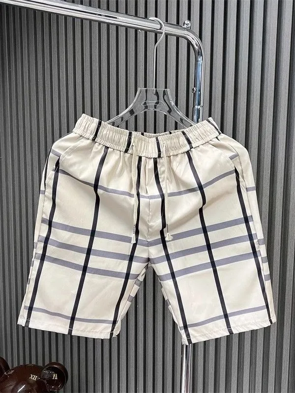 Men's Summer New Style Quick Dry Ice Silk Korean Version Trendy Beach Pants Casual Mid-Length Workwear Versatile Plaid Shorts