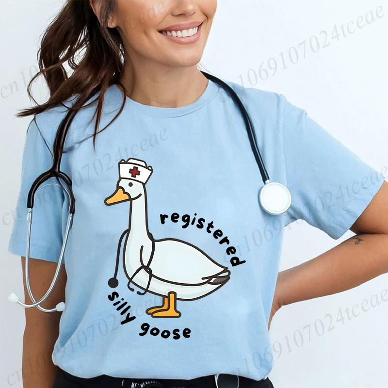 Registered Silly Goose T-shirts for Women Funny Nurse Day Gifts Fashion Kawaii Goose Anime Top Short Sleeve Tees Female Clothing