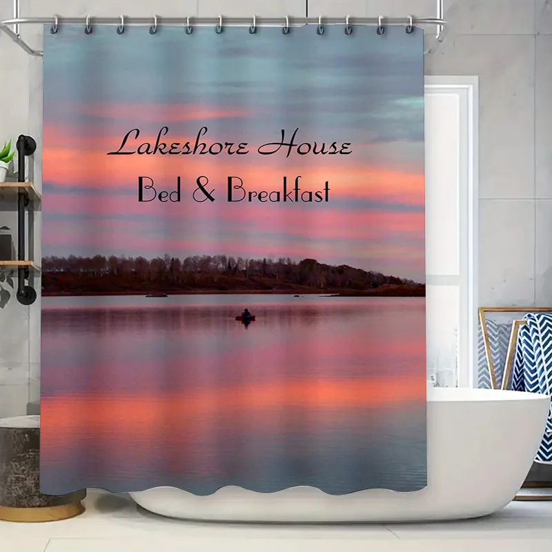 Stunning Lakeside Sunset Shower Curtain for Home Decor Bedroom