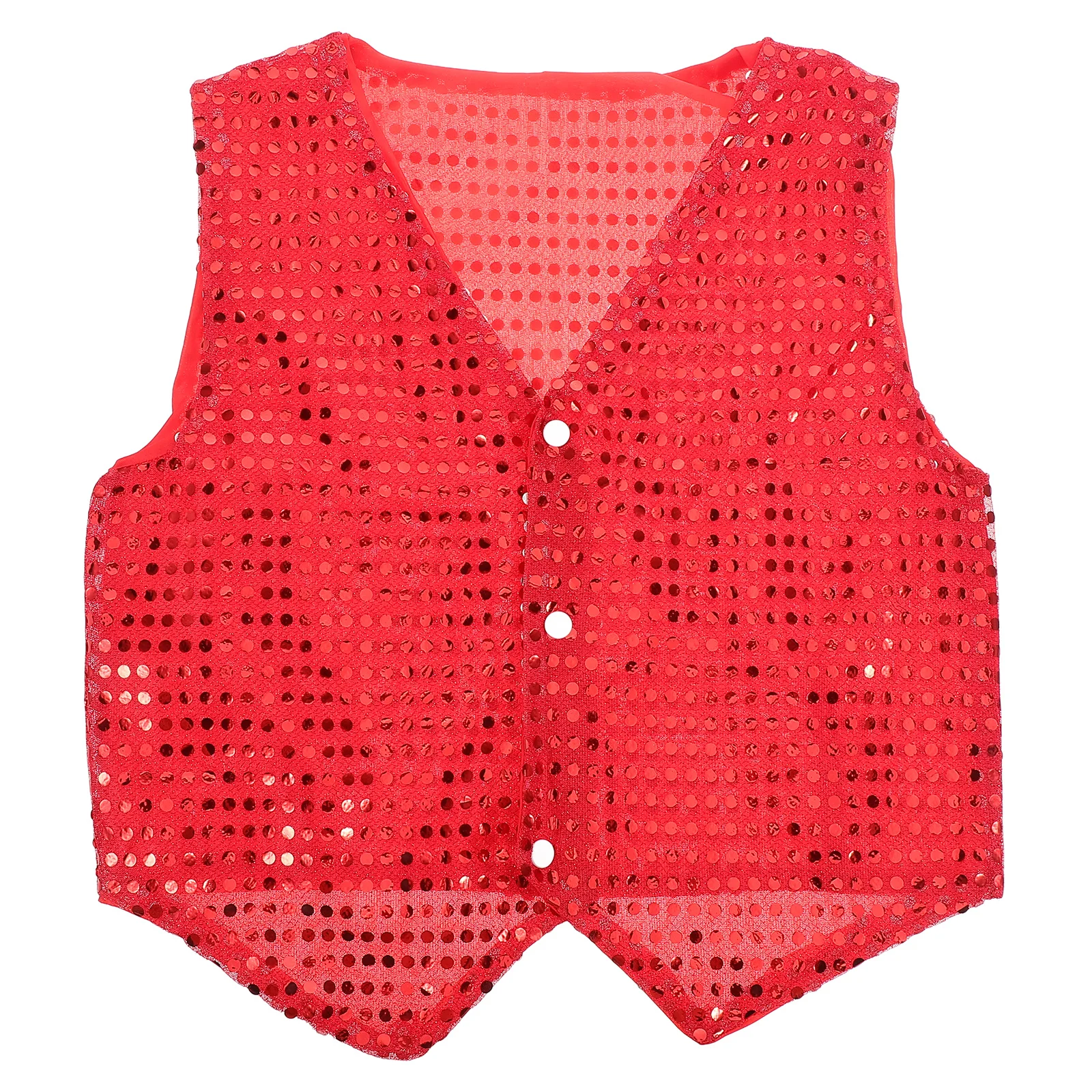

Kids Glitter Sequin Vest 140Cm Red Sleeveless Jacket For Boys Girls Hip Hop Jazz Dance Performance Costume Party Wear