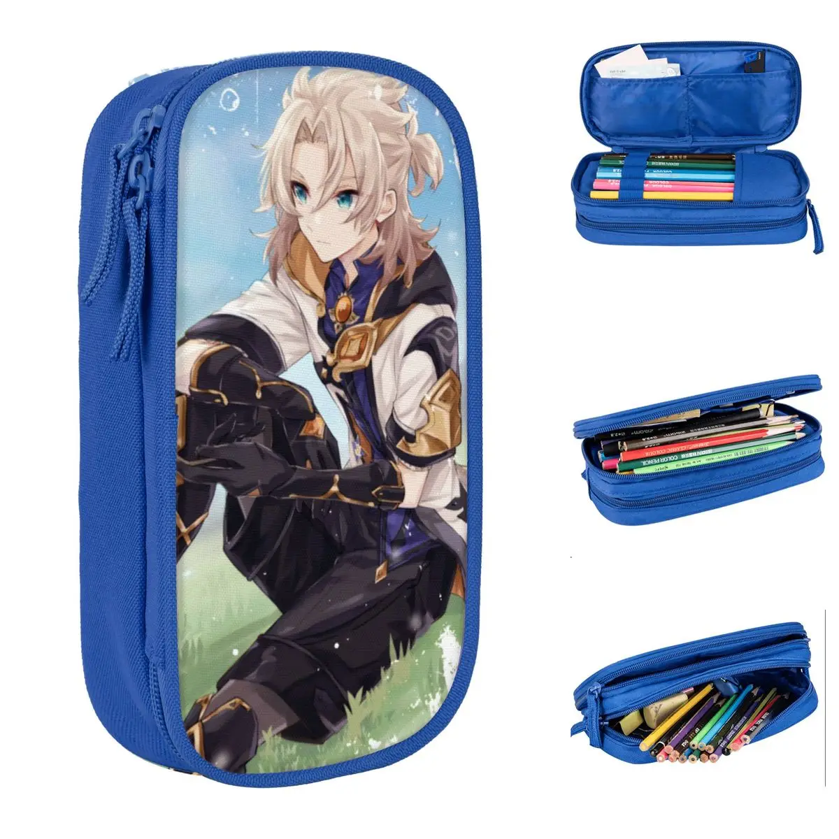 Creative Genshin Impact Albedo Pencil Case Anime Game Pencilcases Pen Box for Student Large Storage Bags Students Stationery