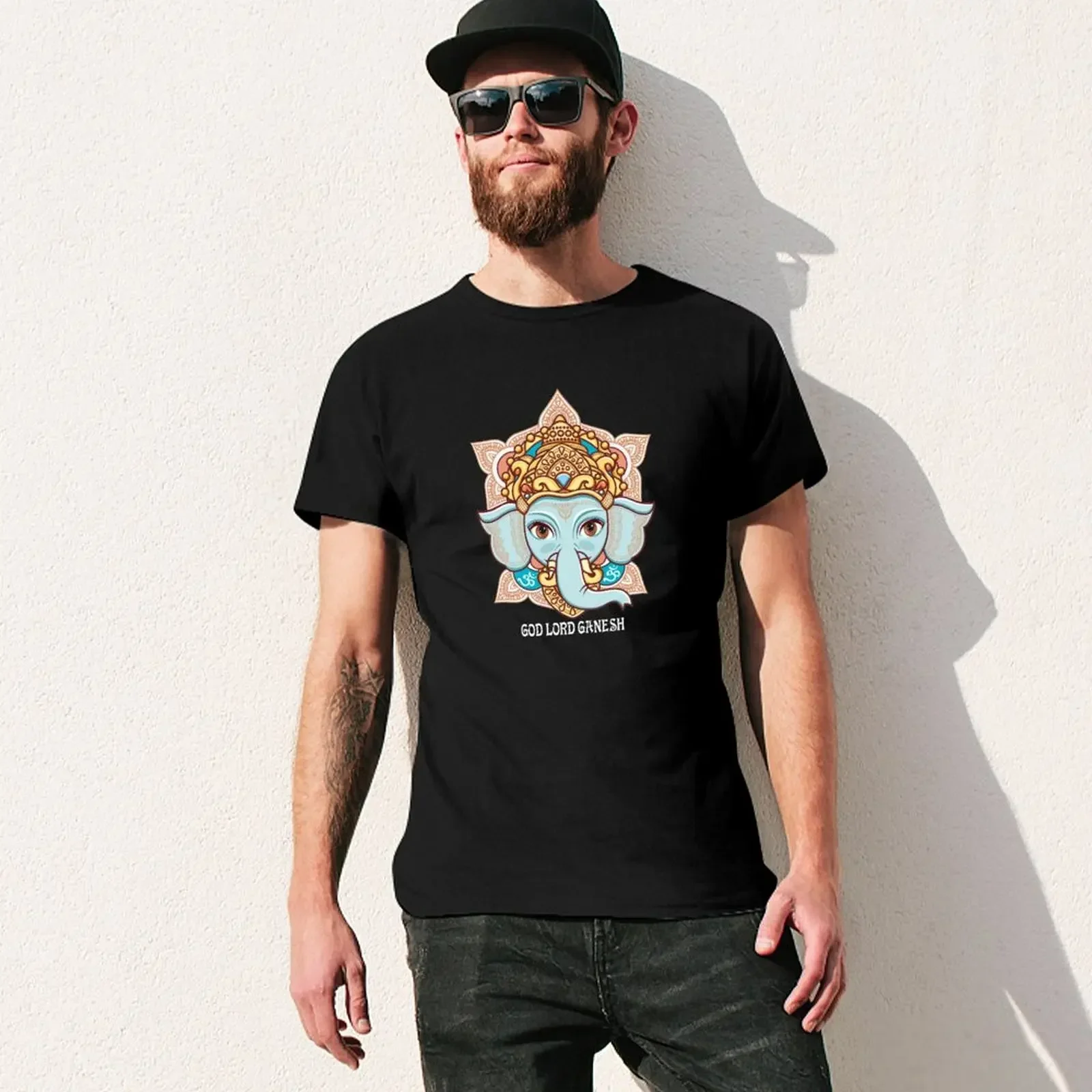 Elephant Indian Hindu God Lord Ganesh T-Shirt for a boy heavyweights summer tops oversized T-shirts for men cotton