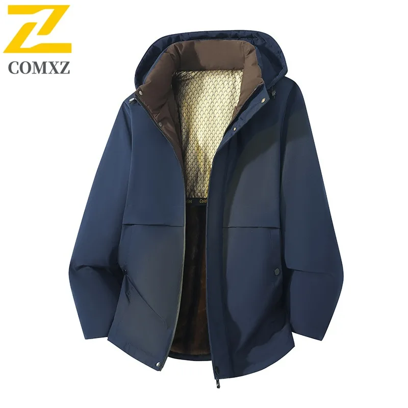 

COMXZ Men Hooded Padding Coat 2025 Coldproof Windproof Lightweight Outdoor Hiking Travel Padded Jacket Streetwear Bread Jacket
