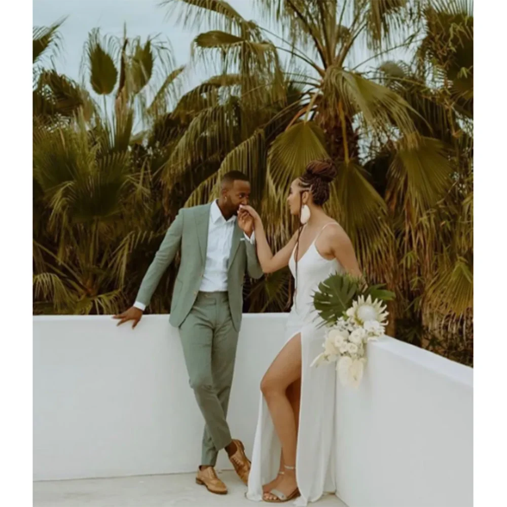 

Handsome Fashion Green Suit For Men Formal Wedding Party Groom 2 Piece Jacket Pants Peak Lapel Single Breasted Ropa Hombre