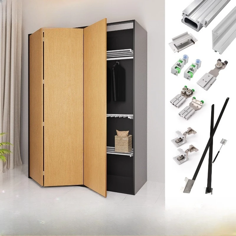 

Three-door folding butterfly door, five-accessory wardrobe, male pocket door, plug-in telescopic hidden swing door track