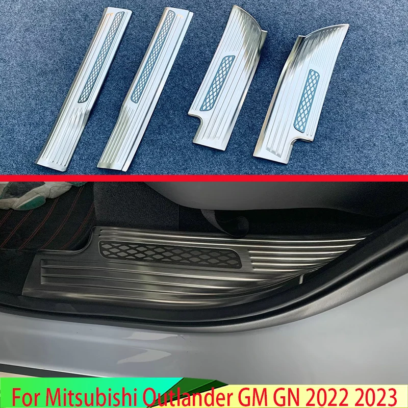 For Mitsubishi Outlander GM GN 2022 2023 Stainless Steel Inner Inside Door Sill Panel Scuff Plate Kick Step Trim Cover Protector