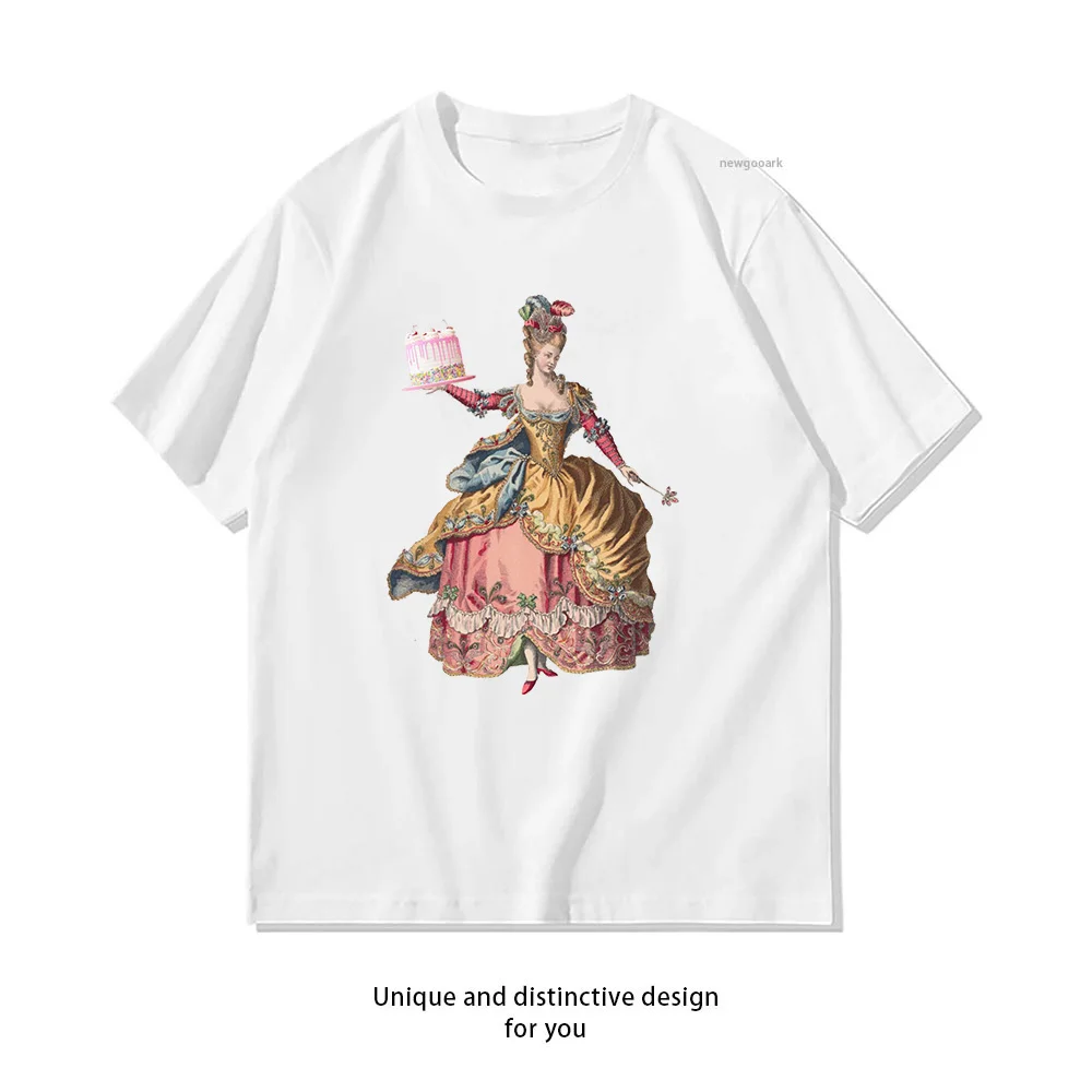Camiseta clássica Marie Antoinette com estampa de bolo, camiseta casual de algodão para mulheres e homens, streetwear adulto, camisetas, tops
