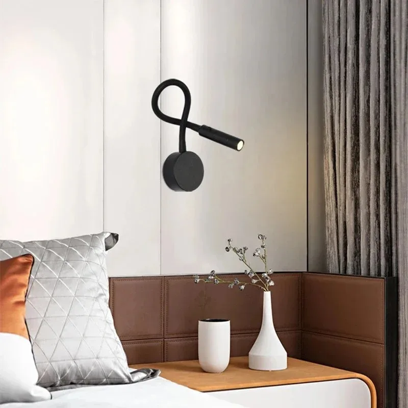 JOYINLED Gooseneck LED Reading Wall Lamp Black White Flexible Adjustable Wall MountBedroom Bedside Headboard Desk Led Wall Light
