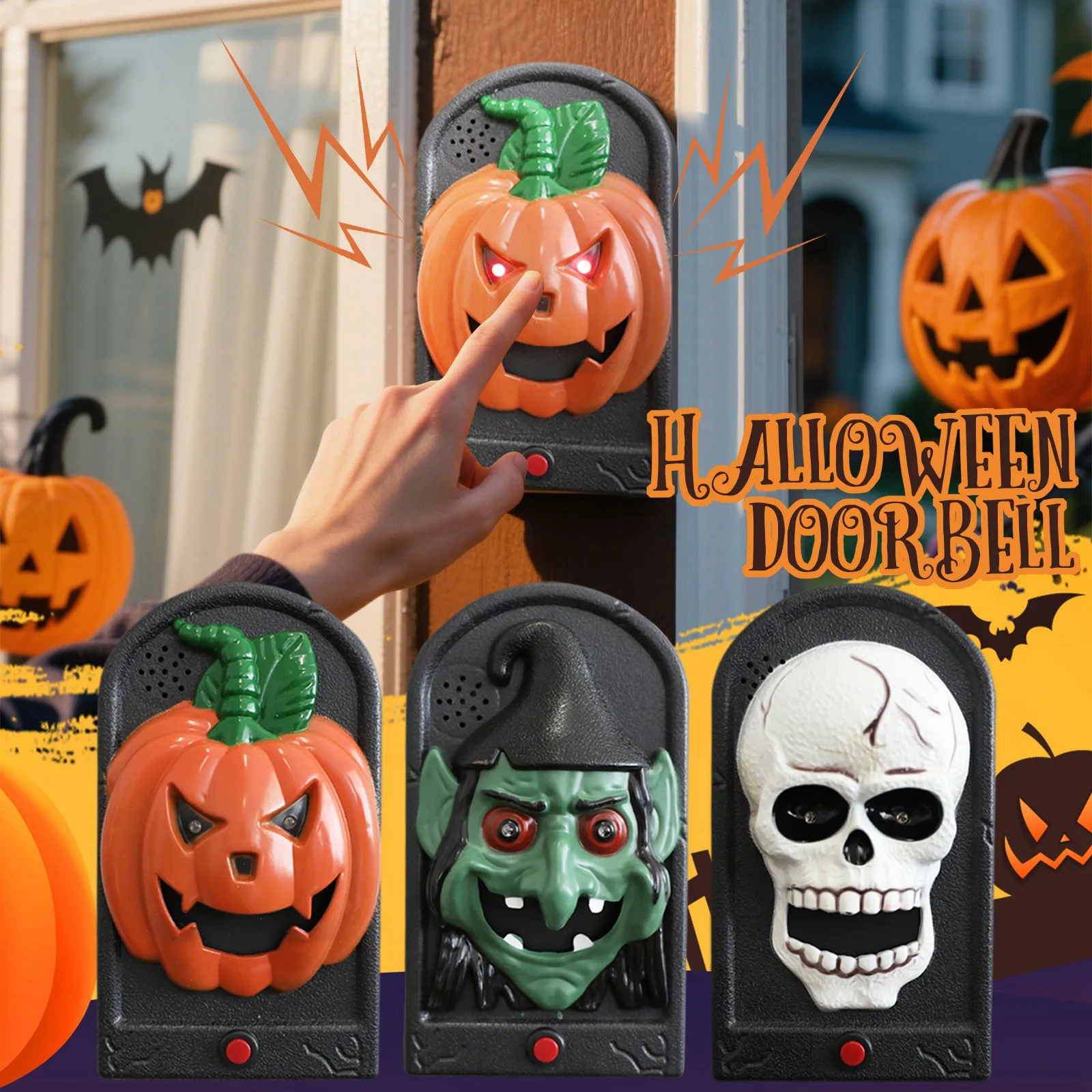 

Trick-or-treating Doorbell Prop Spooky Skull Head Halloween Doorbell With Light Up Eyes Sounds For Haunted House Decor For Kids