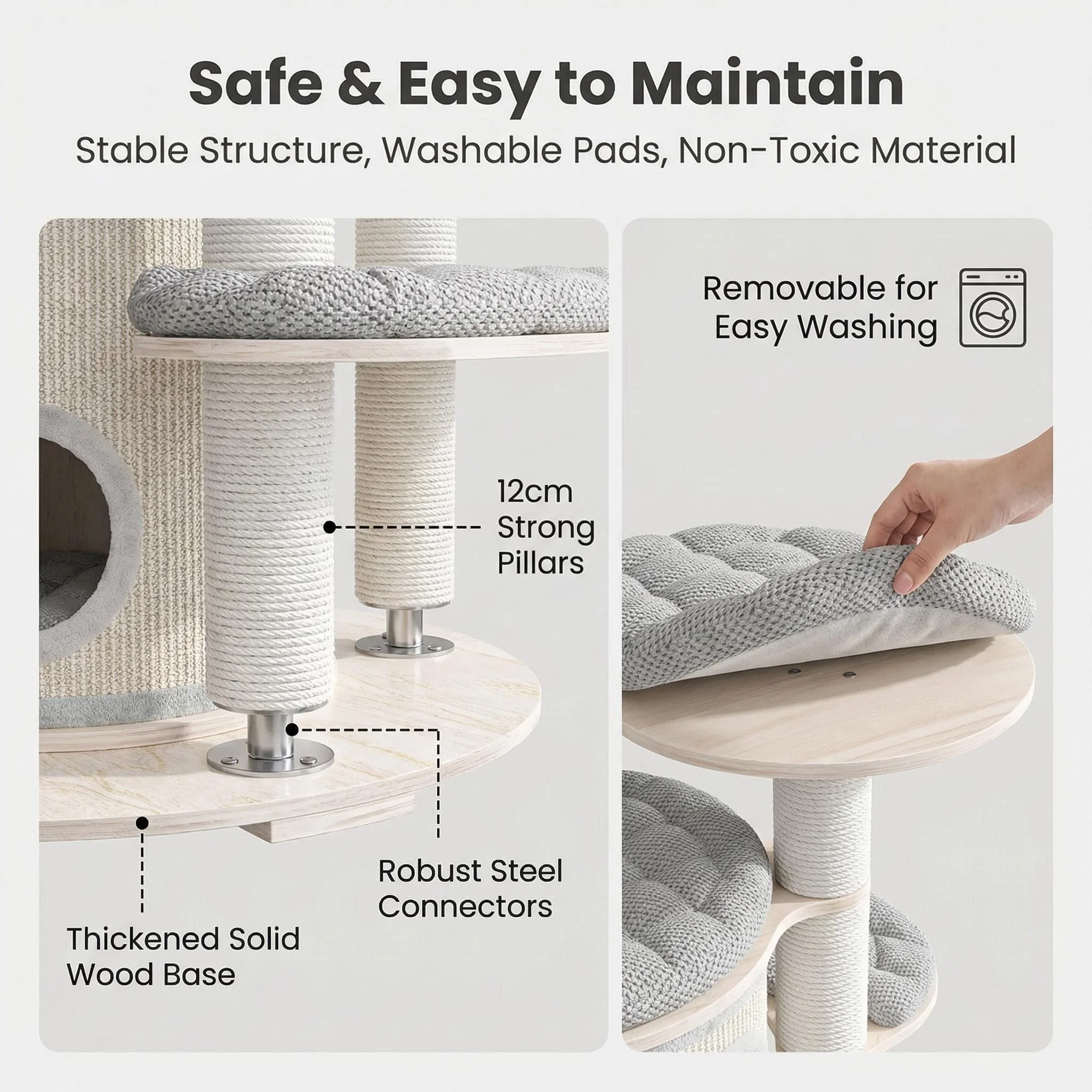 1.7m Extra Large Multi-Level Luxury Wooden Cat Tower E0 Plywood Cat Condo with Paper Rope Scratching Post for Multiple Cats