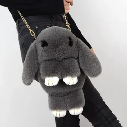 Cute Fluffy Rabbit Fur Pompoms Chain Bag Women Cartoon Rabbit Sling Bag Fluffy Bunny Shoulder Plush Backpack Girl Birthday Gifts