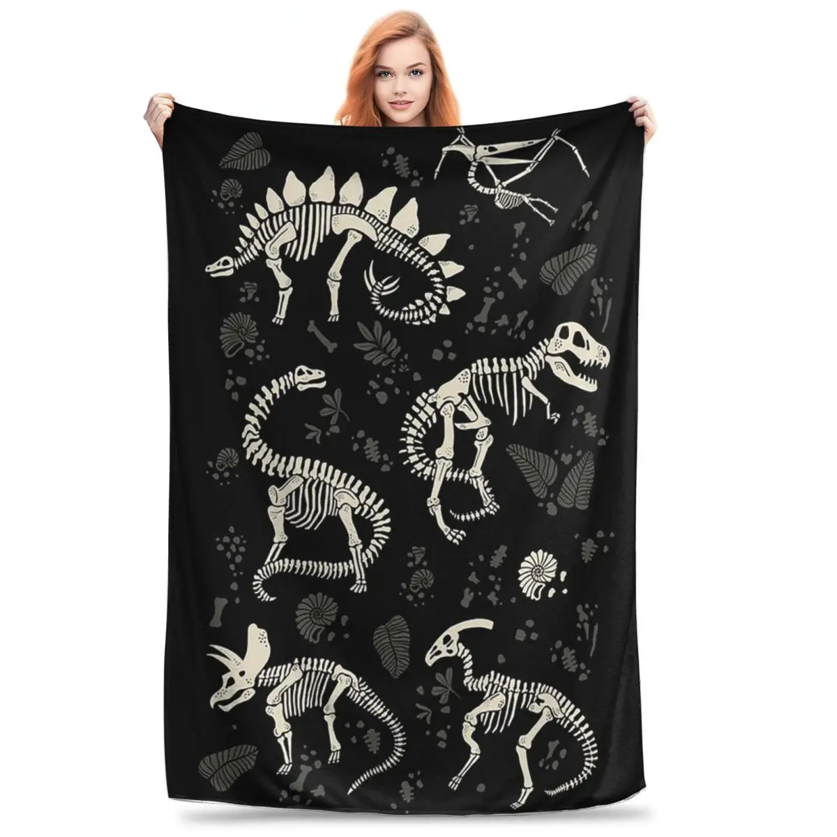 Excavated Dinosaur Fossils Blanket Flannel Portable Sofa Throw Blankets For Home Bedroom Office Throws Bedspread Quilt