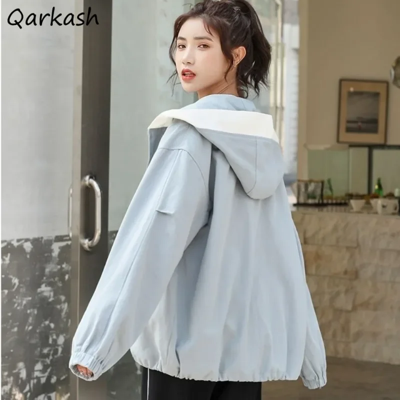 Hooded Jackets Women Preppy Cargo Baggy Teens Korean Stylish Chaquetas Simply Clothing Autumn Long Sleeve Techwear All-match New