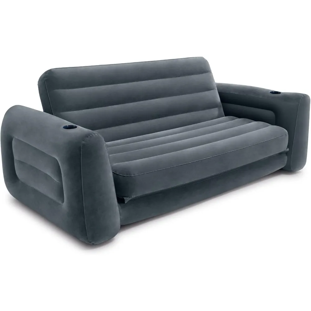 

Intex 66552EP Inflatable Pull-Out Sofa: Built-in Cupholder Velvety Surface 2-in-1 Valve Folds Compactly 46" x 88" x 26"