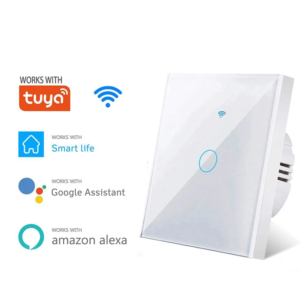 EU Touch Switch LED Crystal Glass Panel Wall Lamp Light Switch No Neutral Wire 1/2/3 Gang AC100 240V LED Sensor Switches