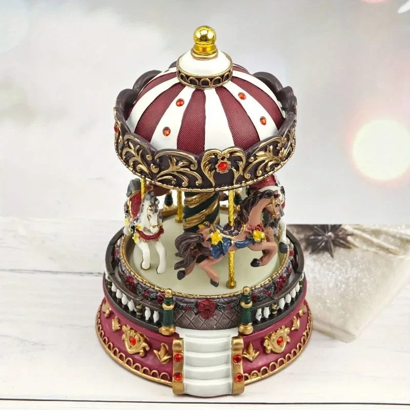 1Pc 18-tone Sky City Rotating Music Box - Carousel Christmas Gift Birthday Gift Creative Resin Crafts