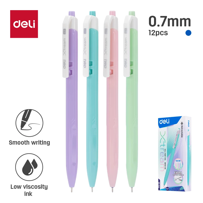 

DELI Colorful Ball Pen 0.7mm 12pcs/Box Cute Ballpoint Pens Students Writing Instruments