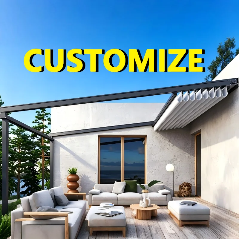 Any Size Custom Outdoor Premium Retractable Awning Aluminum Waterproof Windproof Patio Garden Backyard LED Sun Shade UV Resistan