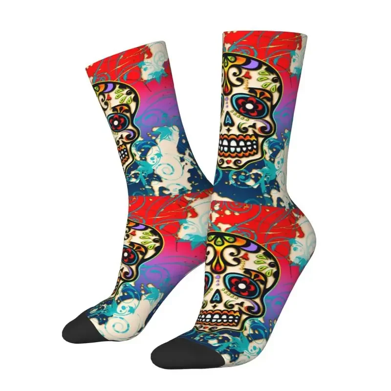 Cool Mexican Day Of The Dead Sugar Skull Socks Men Women Male Breathable Warm 3D Print Halloween Football Sports Socks