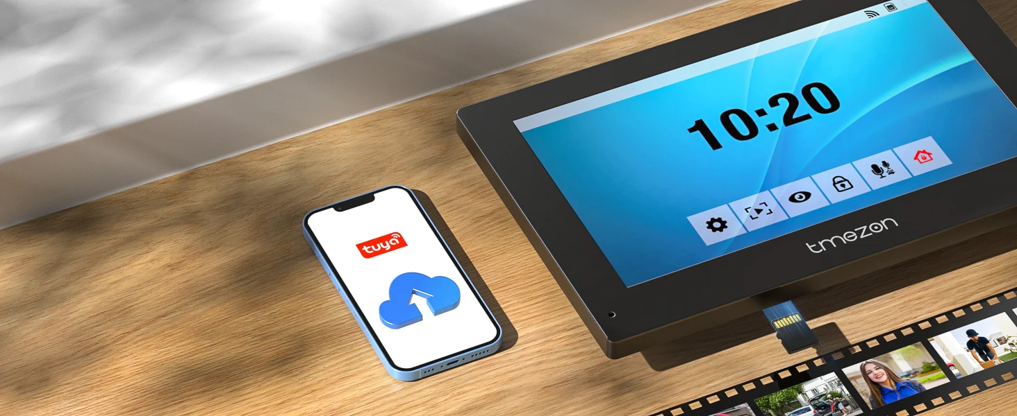 TMEZON Digitales Video-Gegensprechsystem für Zuhause, 7-Zoll-WLAN-Monitor, 1080P-Türsprechkamera, Video-Türklingel, Karte, Tuya-Entsperrung – Detail 4