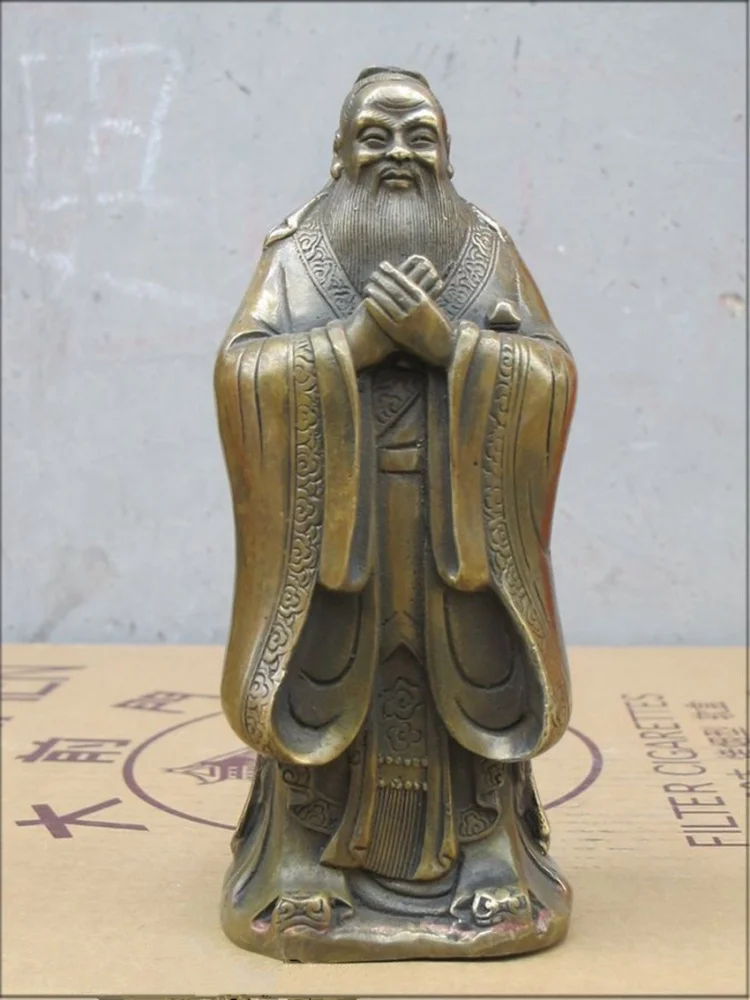 

7-дюймовая китайская народная бронзовая статуя созвездия Конфуций «Кун Цзи» шалфея Конфуцианства