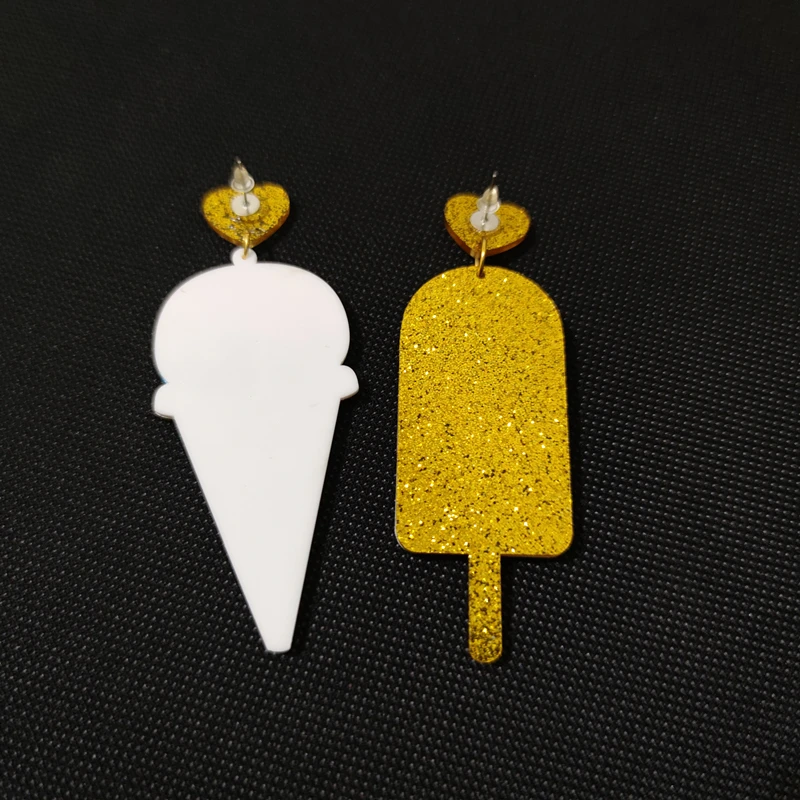 KUGUYS Lovely Summer Ice Cream Stick Dangle Earrings for Women Glitter Acrylic Long Drop Fashion Jewelry Trendy Accessories