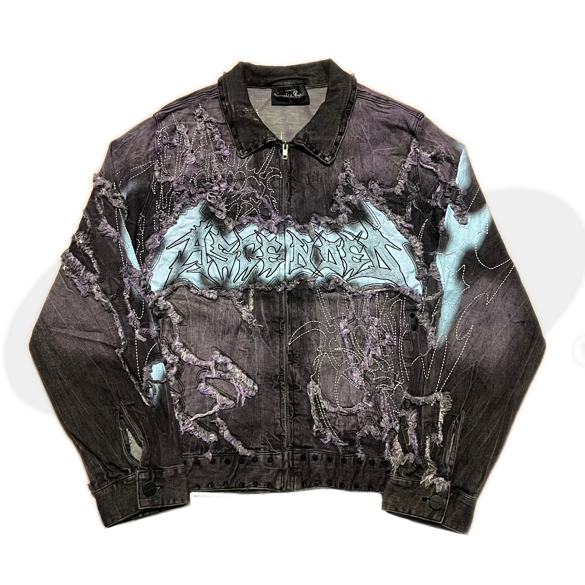 

Streetwear Brand e Rise Subculture Waed Denim Jaet with Fire Patch Embroidery ex Gothic Sle Long Sve Zipper ...