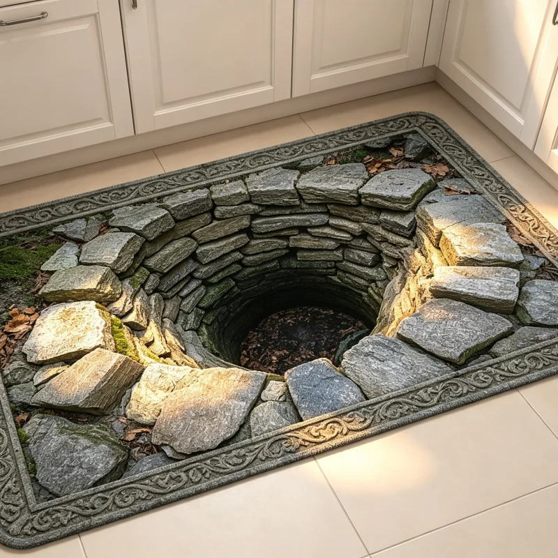 Optical Illusion Stone Vortex Hole Rug Vintage Stacked Brick Abyss Visual Trap Print Modern Bedroom Living Room Floor Mat