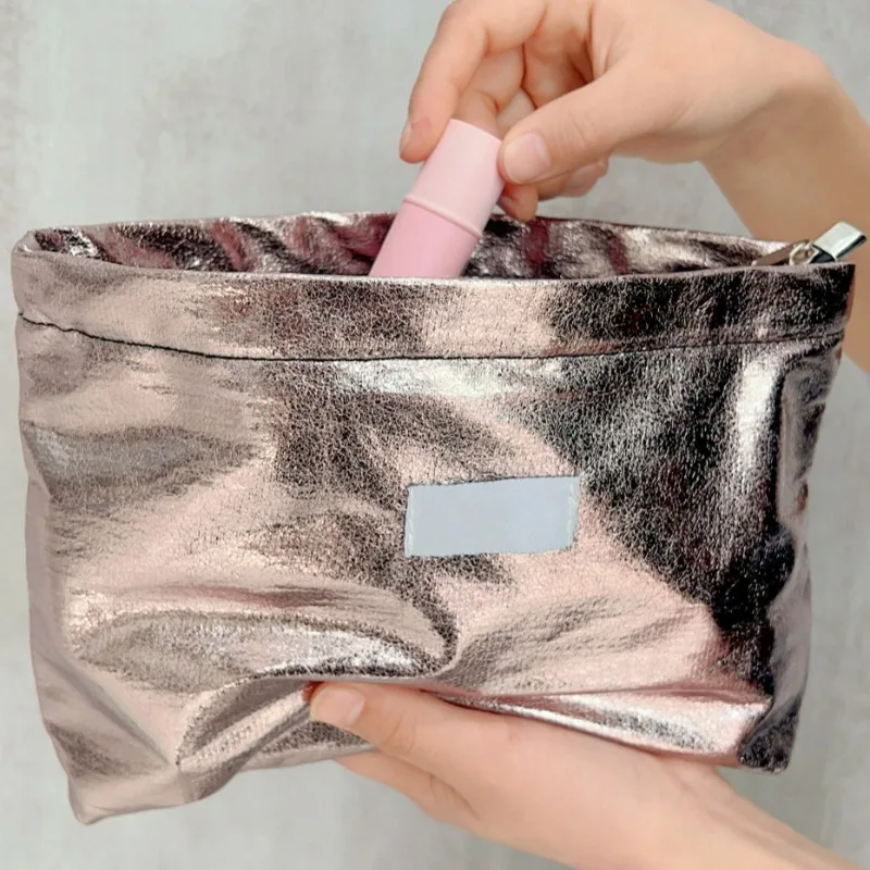 Flashing Sequin Cosmetic Bag Zipper Opening Makeup Storage Bag Portable Wash Supplies Skin Care Pouch Small Items Big Container