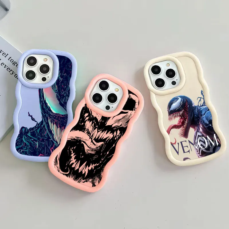 

Venom Art Marvel Candy Color Phone Case For iPhone 17 16 15 14 Plus 11 Pro Max 13 12 Mini 17Air 17E 16E Wave Side Silicone Cover