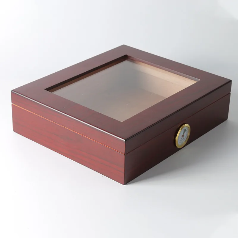 Wooden cigar humidor collector\'s box flip-top transparent glass gift box simple cigarette packaging box humidor