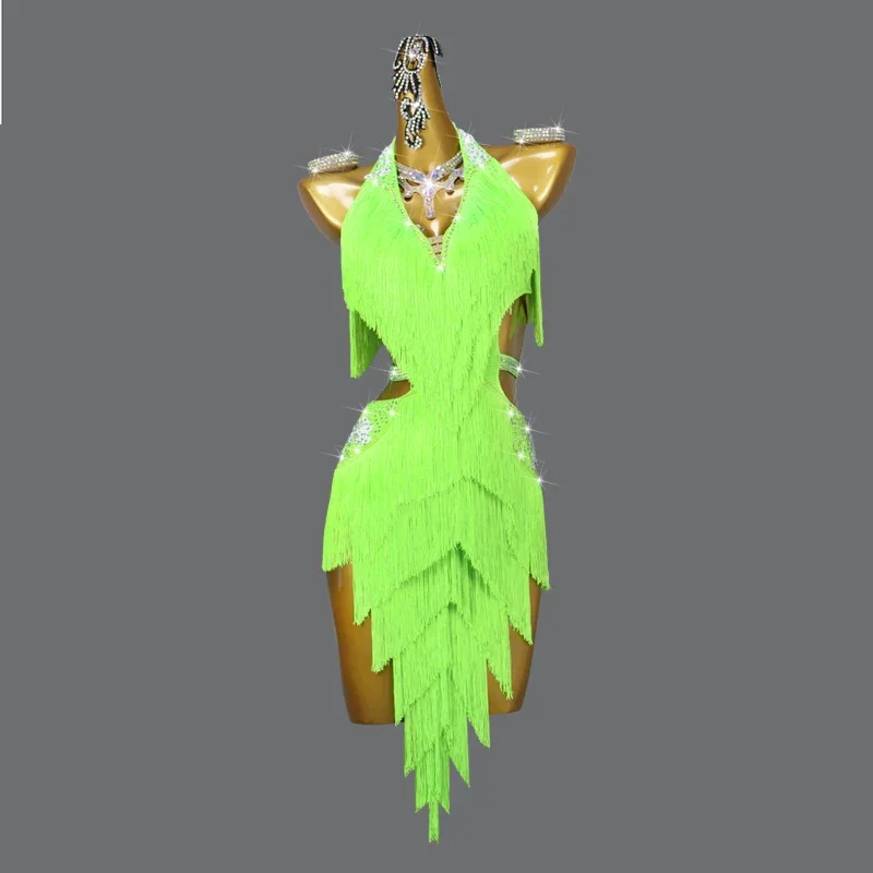 

2023 New Latin Dance Professional Competition Tassel Dress Sexy Clothes for Women Girl Large Size Customize Line Costume Cabaret