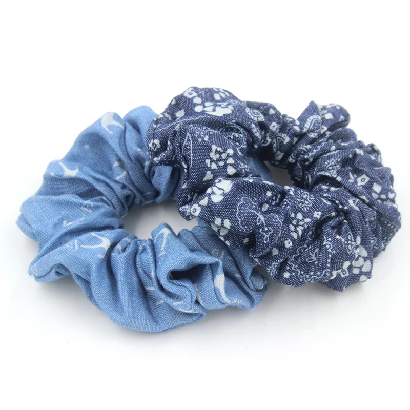 New Arrival Denim Scrunchies For Women Retro Designs Feminine Blue Jeans Fabric Hair Rope 4pcs/set Wholesale Scrunchie Lot