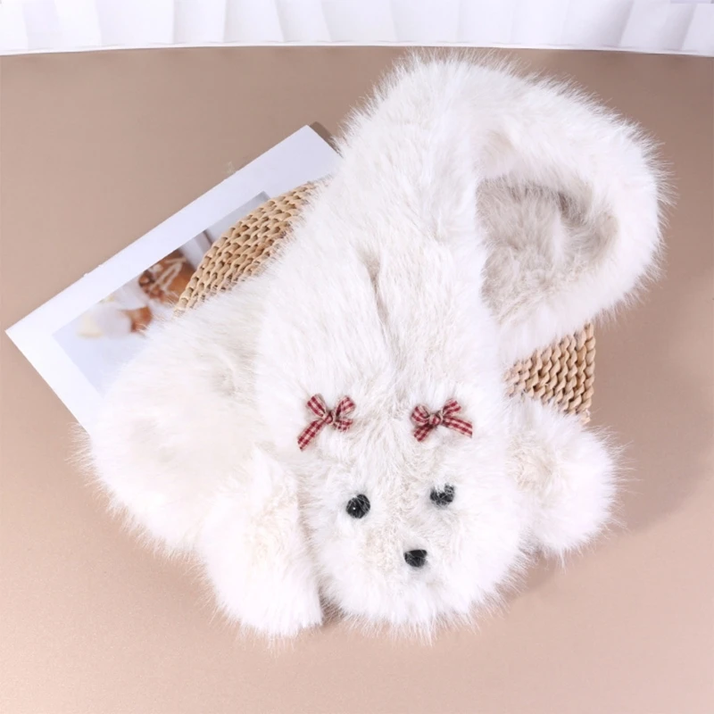 Plush Scarf Faux Rabbit Fur Thickened Soft Scarves Cartoon Autumn Winter Cold Resistant Women Neck Warmer Collar Scarf