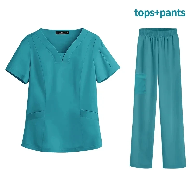 Traje de túnica de enfermería para médico, uniformes quirúrgicos para mujer, conjunto de ropa de trabajo para salón de belleza y enfermera médica, Top + pantalón