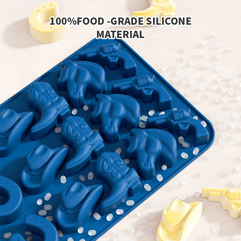 Cowboy Hat Chocolate Mold Horse Head Saddle Silicone Ice Cube Tray Western Themed Party Cake Cookies Decoration Cupcake Topper