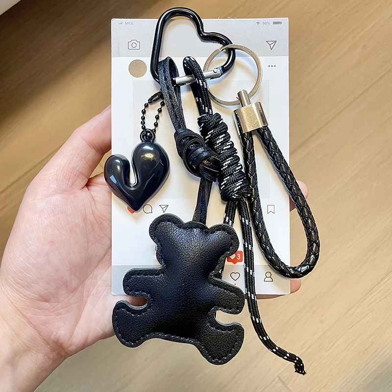 Cute PU Leather Bear Bag Pendant Bear Shape Cartoon Keychain Soft Stuffed Bag Charm Ornament Decoration
