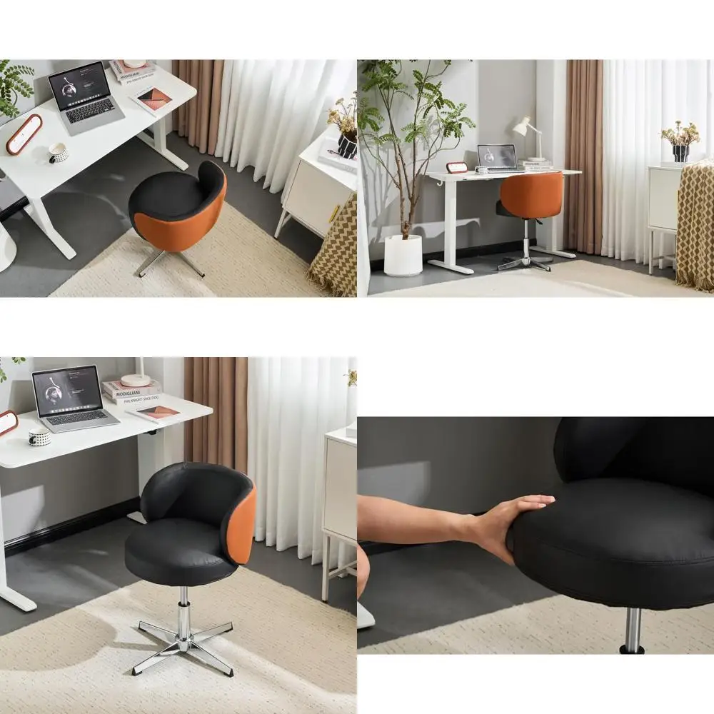 

Эргономичный поворотный офисный стул без колес, с удобной низкой спинкой, регулируемый по высоте, из черной кожи и коричневой кожи.