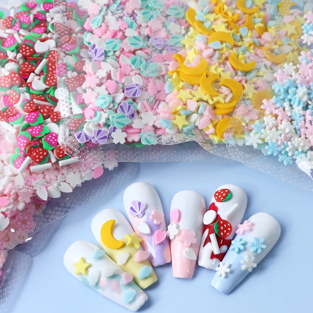 10g Multicolor Star Moon Nails Accessories Cute Strawberry Cloud Snowflake Manicure Soft Pottery Flakes DIY Nails Art Decoration