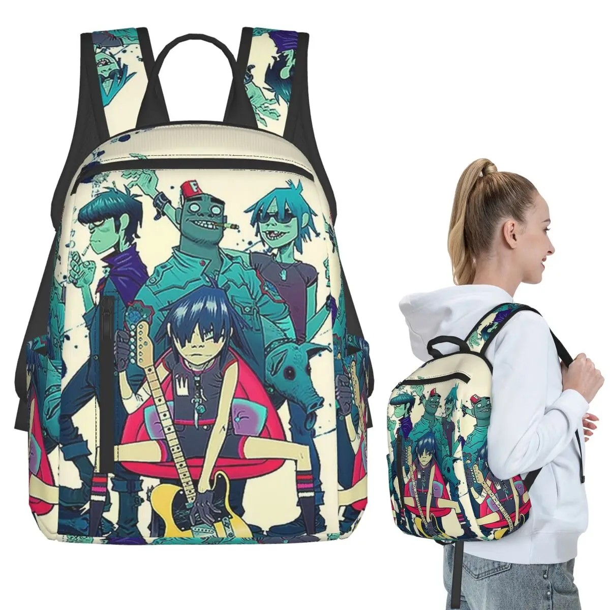 Gorillaz Punk Rock Band Backpack Student BookBag Kids School Bag Computer Shoulder Bags Boys Girls