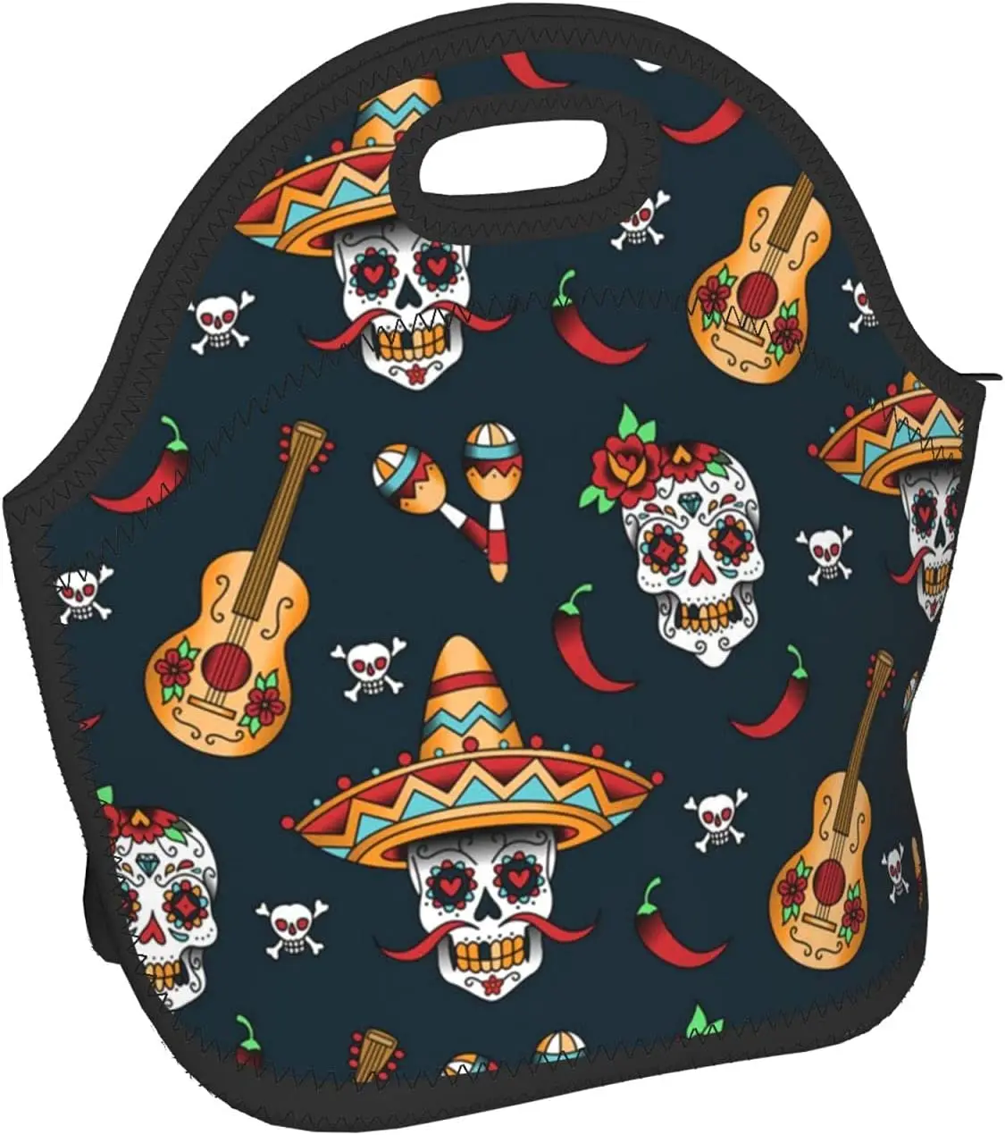 Mexican Skull Neoprene Lunch Bag/Lunch Box/Lunch Tote/Picnic Bags Insulated Cooler Travel Organizer School Work Office