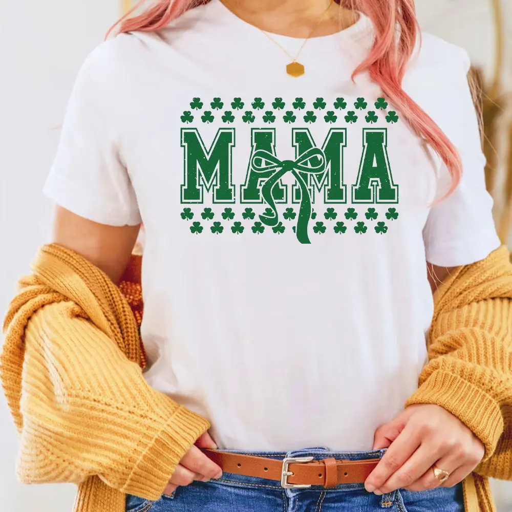 Mama Mini Lucky Mam St Patricks Day Shirts Shamrock Y2k Top Aesthetic Clothes Graphic T Shirtz Women Clothes Cotton Tee Tops
