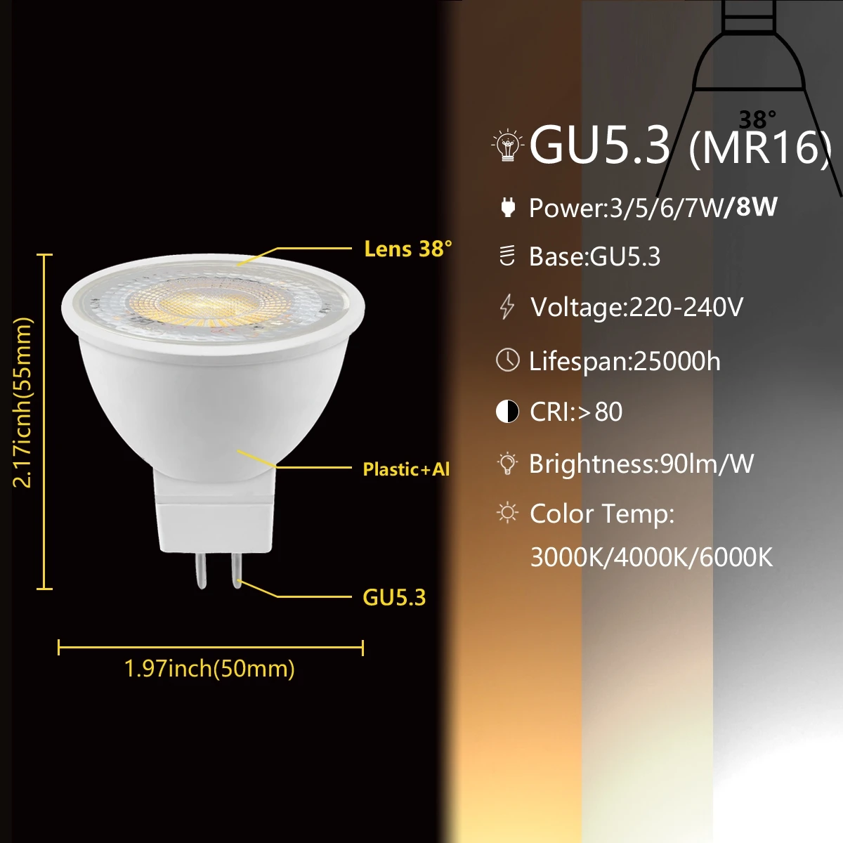 Lâmpada LED Spotlight, GU10, GU5.3, 38 graus, 220V, GU 10, bombillas, MR16, 3W, 5W, 6W, 7W, 1-10Pcs